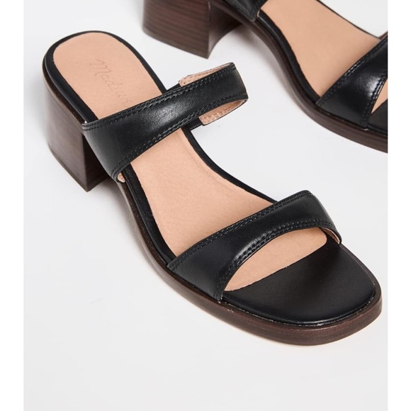 Black Leather Block Heel Sandals - Picture 3 of 8